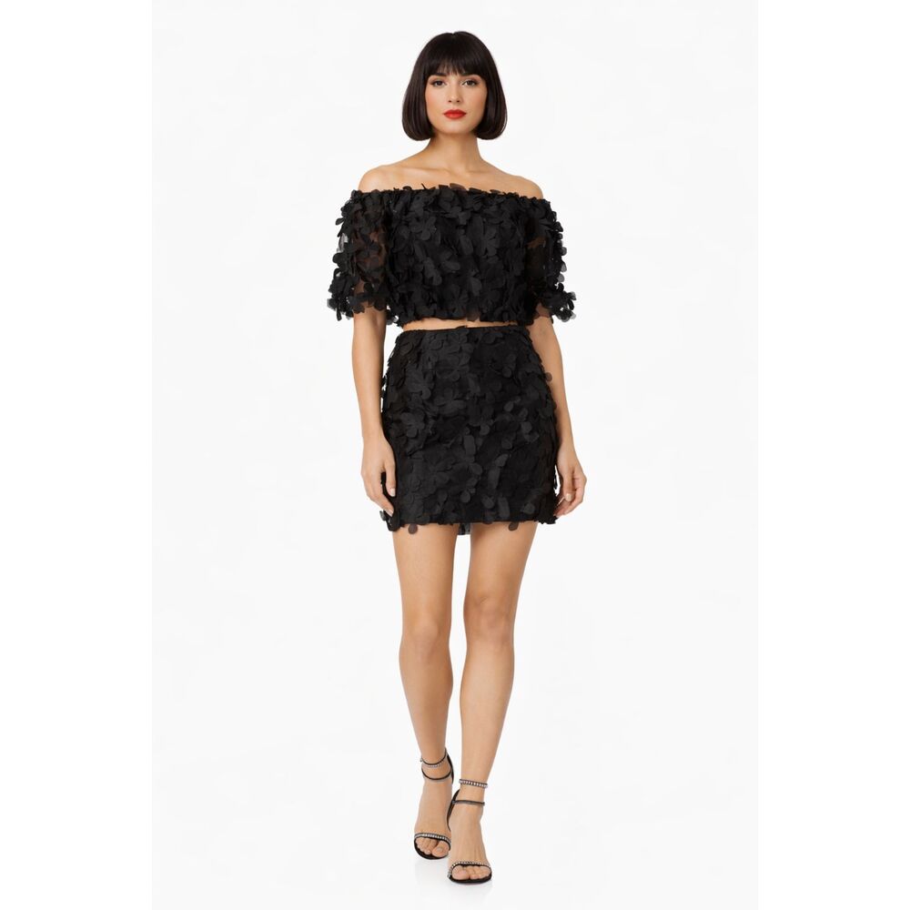 Elliatt x Revolve | Marsha 3D Floral Off Shoulder Set Black Size XS | NWT